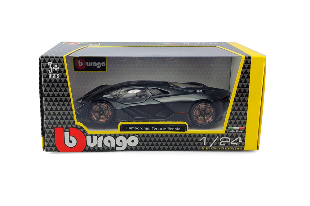 Lamborghini Terzo Millennio Hardtop, Dark Gray/Black Top - Bburago 18-21094GY - 1/24 Scale Diecast Model Toy Car