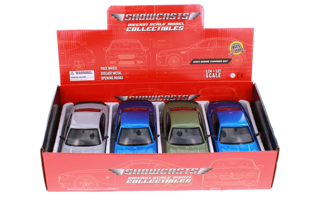 Box of 4 2023 Dodge Charger SXT Hardtop, ASSTD - Showcasts 77387DB - 1/24 Scale Diecast Model Toy Cars