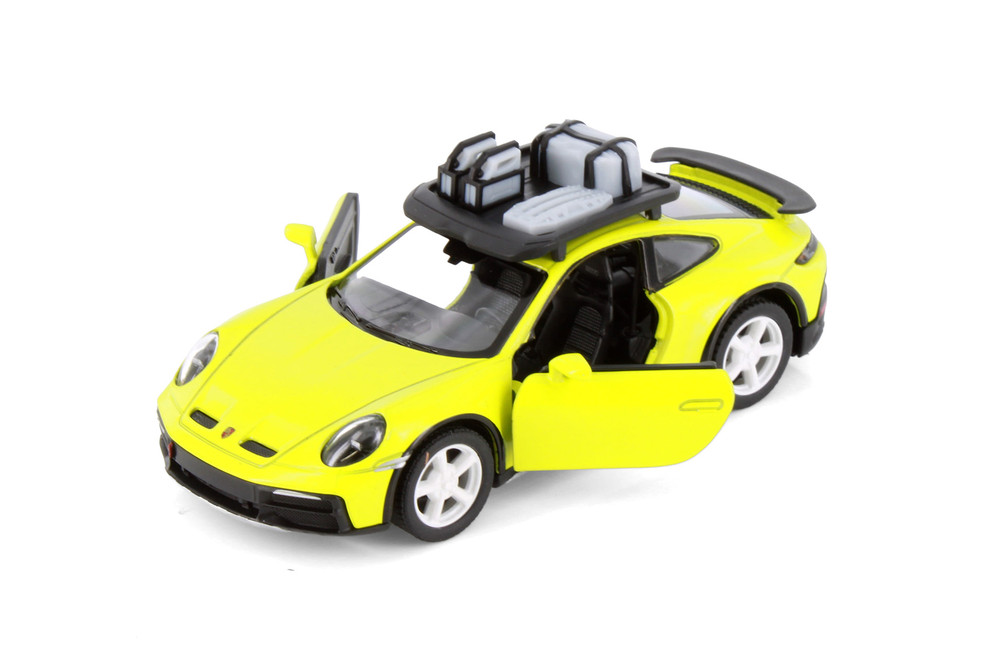 Porsche 911 Rallye w/Roof Rack, Yellow - Kinsmart 5481D - 1/36 Scale Diecast Model Toy Car