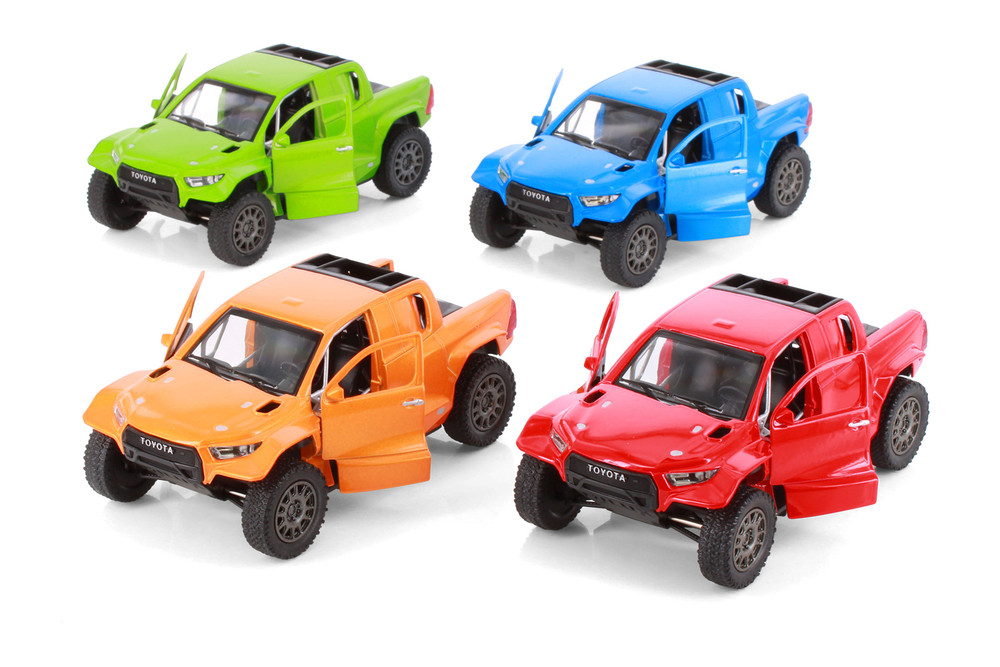 Toyota GR DKR Hilux Pickup Truck 4-Pack, ASSTD - Kinsmart 5468D - 1/38 Scale Diecast Model Toy Cars