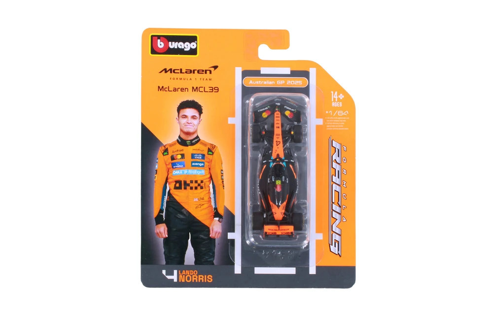 2025 McLaren MCL39 Formula One F1, #4 Lando Norris - Bburago 18-58001/4 - 1/64 Scale Diecast Model Toy Car