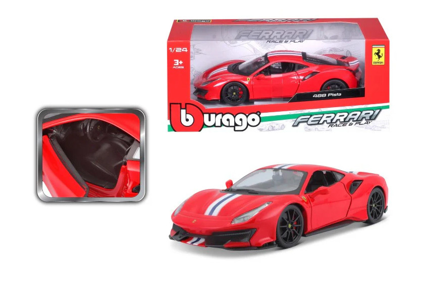 Ferrari 488 Pista, Red - Bburago 18-26026R - 1/24 Scale Diecast Model Toy Car