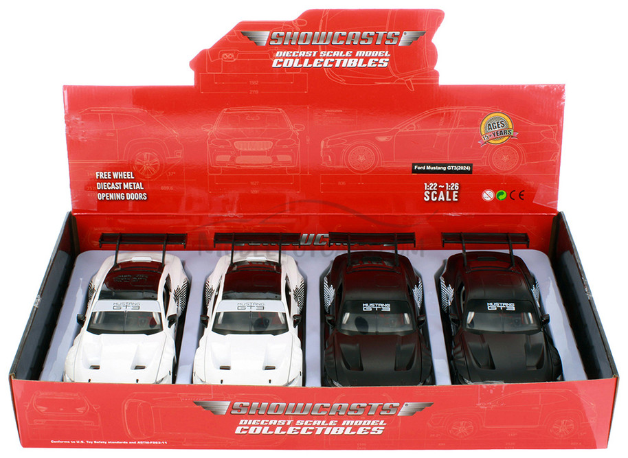 Box of 4 2024 Ford Mustang GT3, ASSTD - Showcasts® 661293D - 1/24