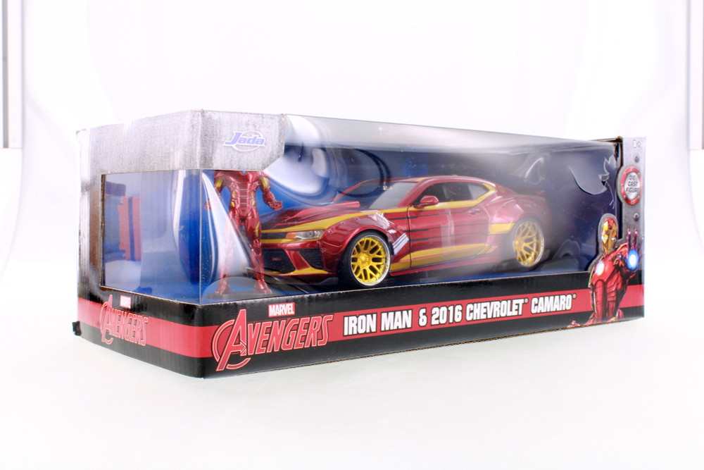 2016 Chevy Camaro SS with Iron Man Figure, Avengers - Jada R-23585 - 1/24 Scale Diecast Model Toy Car