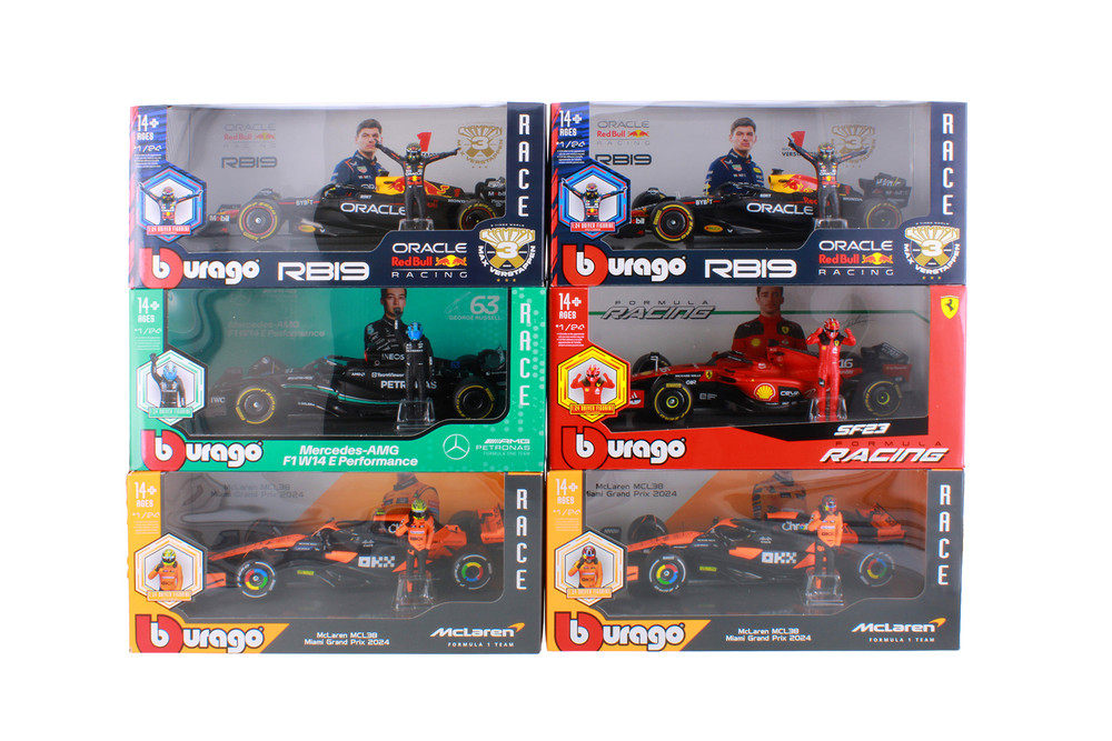 Box of 6 Formula One F1 Assorted Racing Cars w/Driver  - Bburago 18-60061 - 1/24 Scale Diecast Model Toy Cars