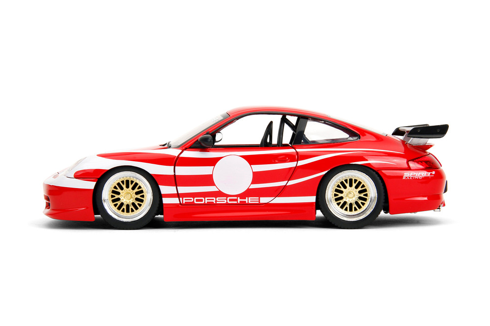 Porsche Carrera 911 GT3 (996), Red/White Stripes - Jada Toys 35137 - 1/24 Scale Diecast Model Toy Car