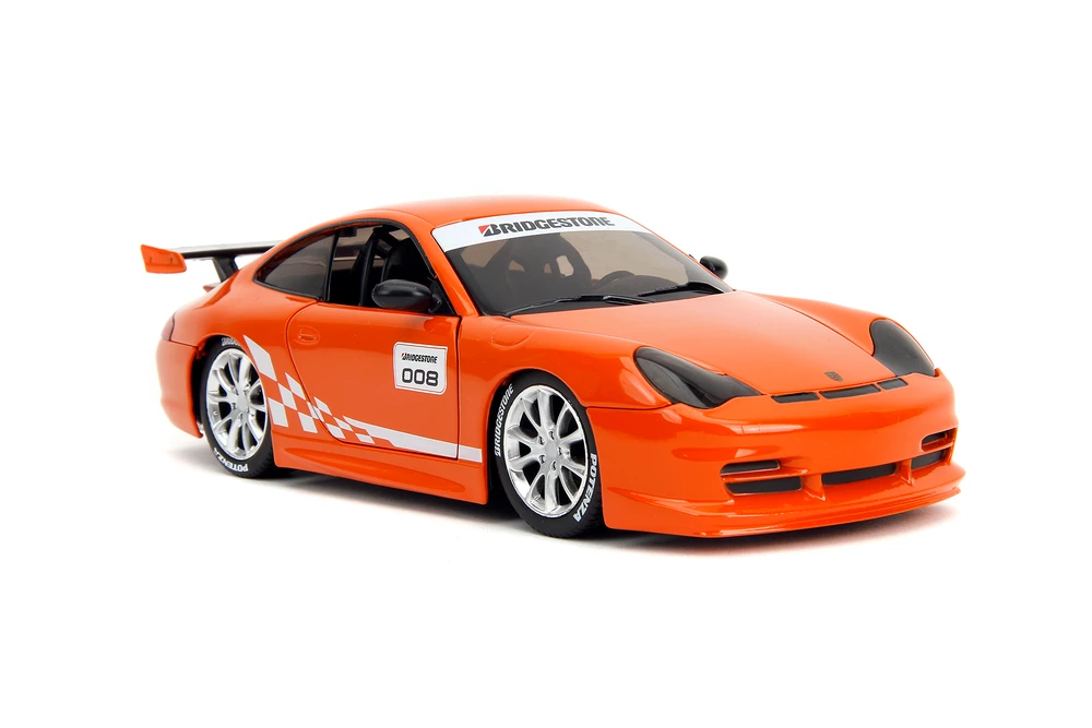 Porsche Carrera 911 GT3 RS (996) #008 "Bridgestone", Orange - Jada Toys 35138 - 1/24 Scale Diecast Model Toy Car