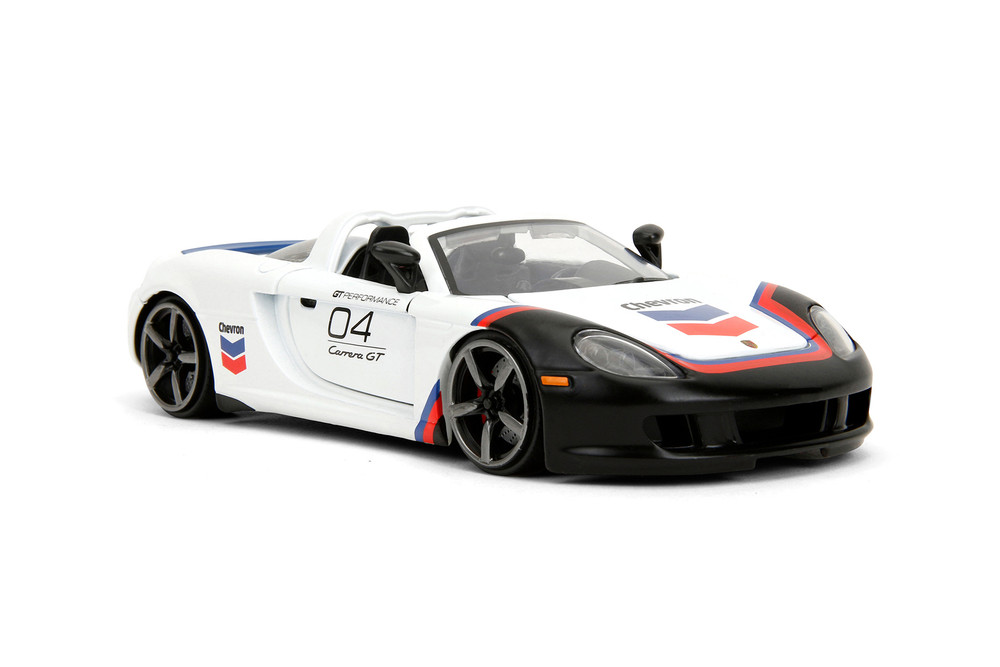 2005 Porsche Carrera GT Convertible #4 "Chevron", White - Jada Toys 35136 - 1/24 Scale Diecast Model Toy Car