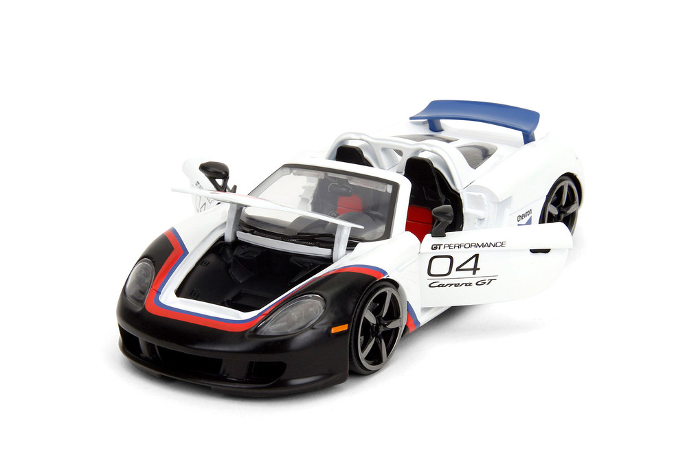 2005 Porsche Carrera GT Convertible #4 "Chevron", White - Jada Toys 35136 - 1/24 Scale Diecast Model Toy Car