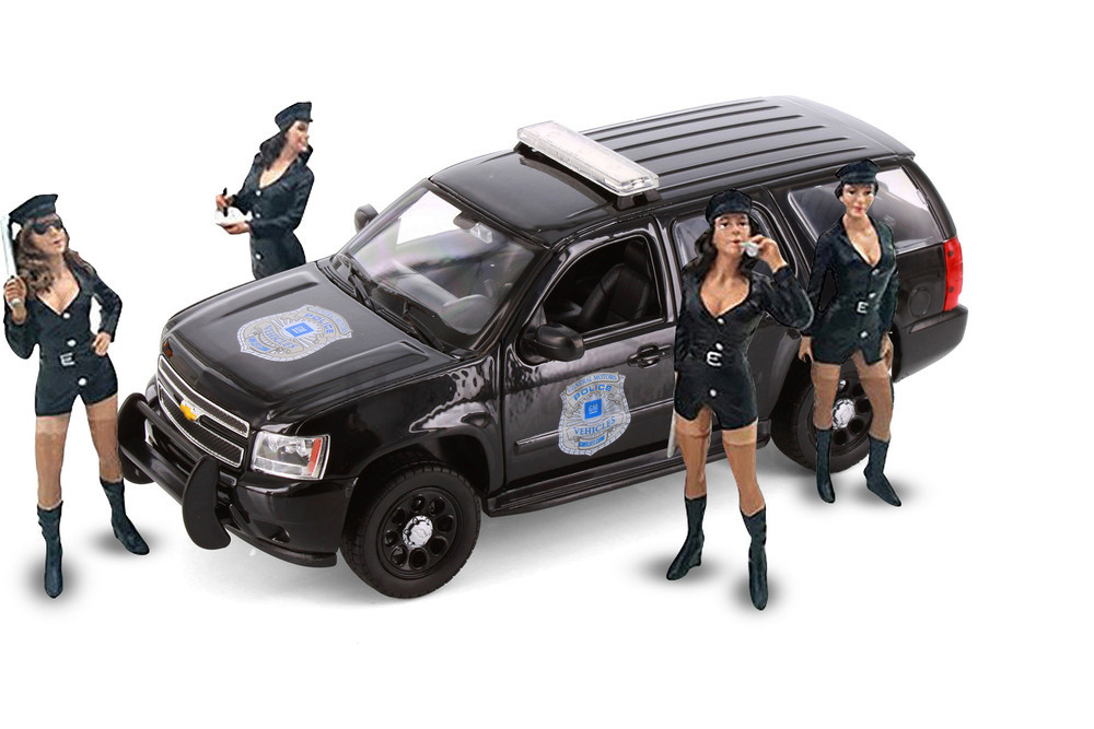 2008 Chevy Tahoe General Motors Police w/Lady Police Cops, Black - Showcasts® 22509BP/4D - 1/24 Scale