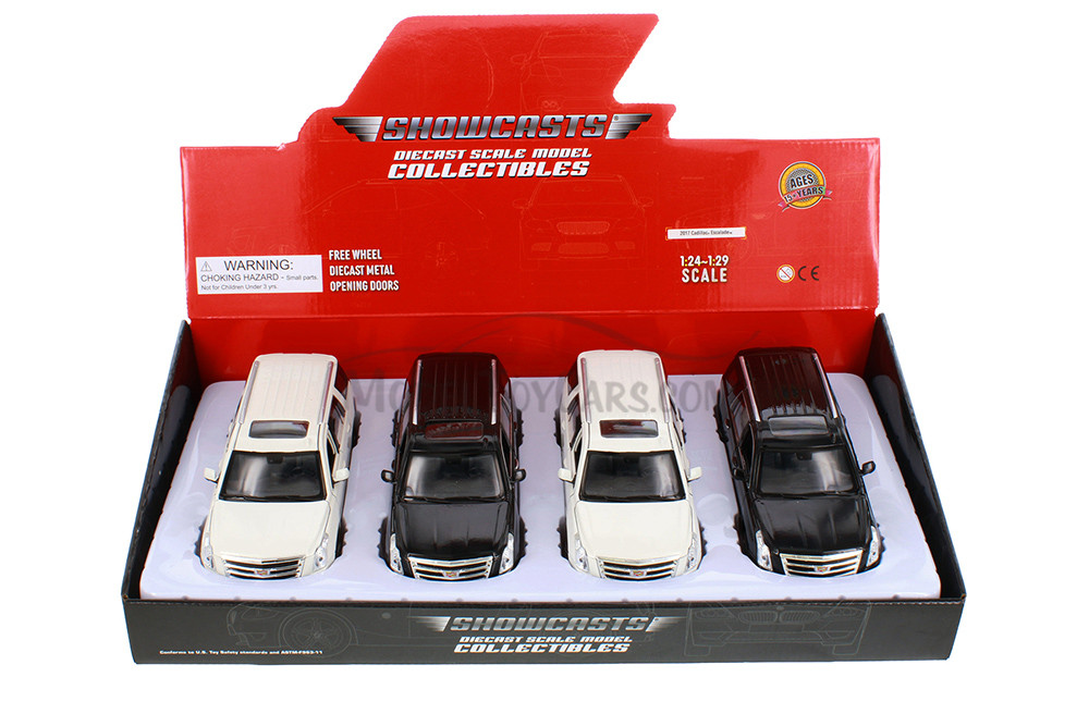 Box of 4 2017 Cadillac Escalade SUV, ASSTD - Showcasts 24084/4D - 1/24 Scale Diecast Model Toy Cars