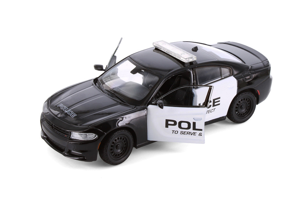 Box of 4 2016 Dodge Charger Pursuit Police, Black/White - Showcasts 24079P/4D - 1/24 Scale Diecast Model Toy Cars
