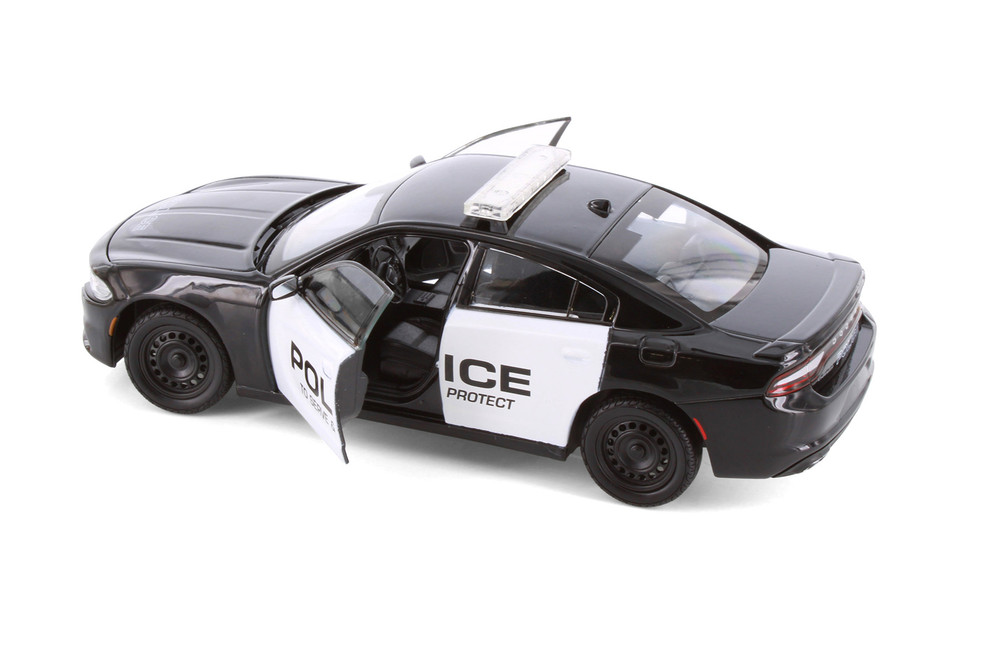 Box of 4 2016 Dodge Charger Pursuit Police, Black/White - Showcasts 24079P/4D - 1/24 Scale Diecast Model Toy Cars