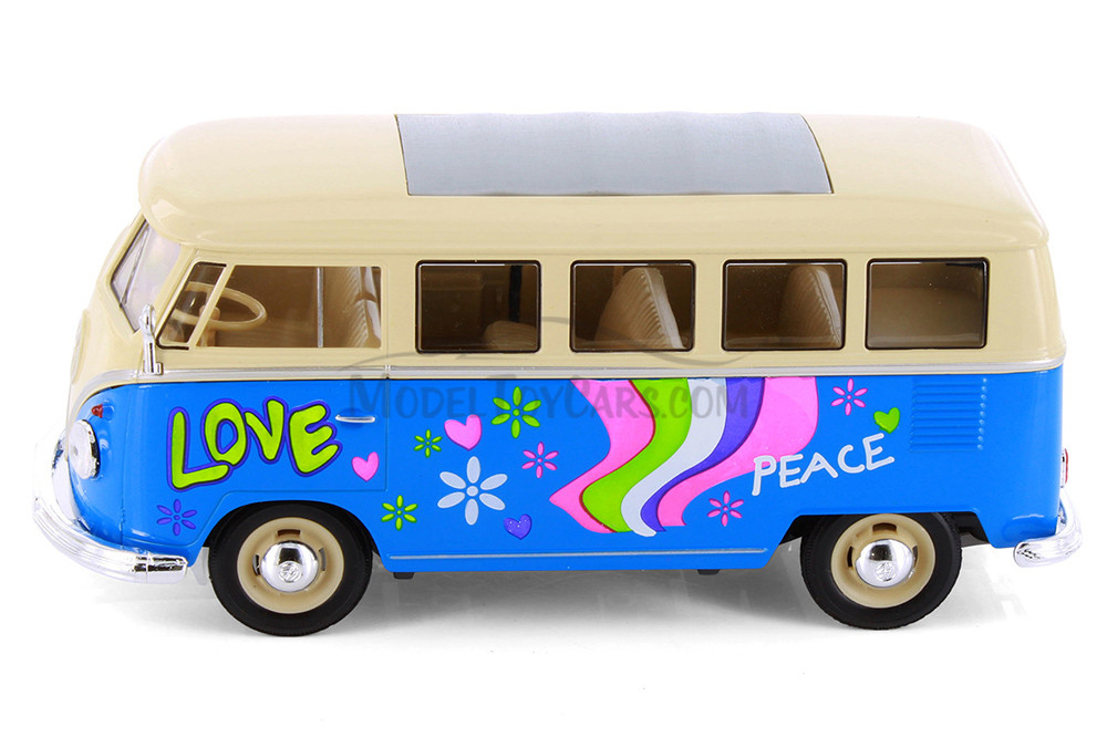 Box of 4 1963 Volkswagen Classical T1 Bus w/Love/Peace Decals, ASSTD - Showcasts 22095A1/4D - 1/24 Scale Diecast Model Toy Cars