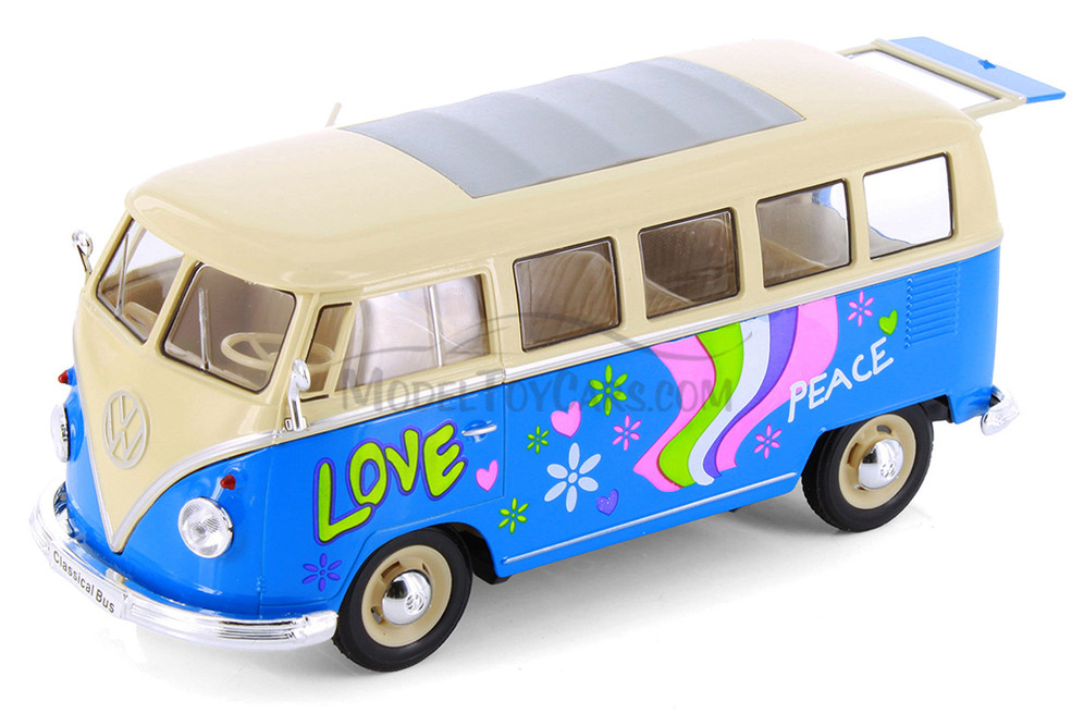Box of 4 1963 Volkswagen Classical T1 Bus w/Love/Peace Decals, ASSTD - Showcasts 22095A1/4D - 1/24 Scale Diecast Model Toy Cars