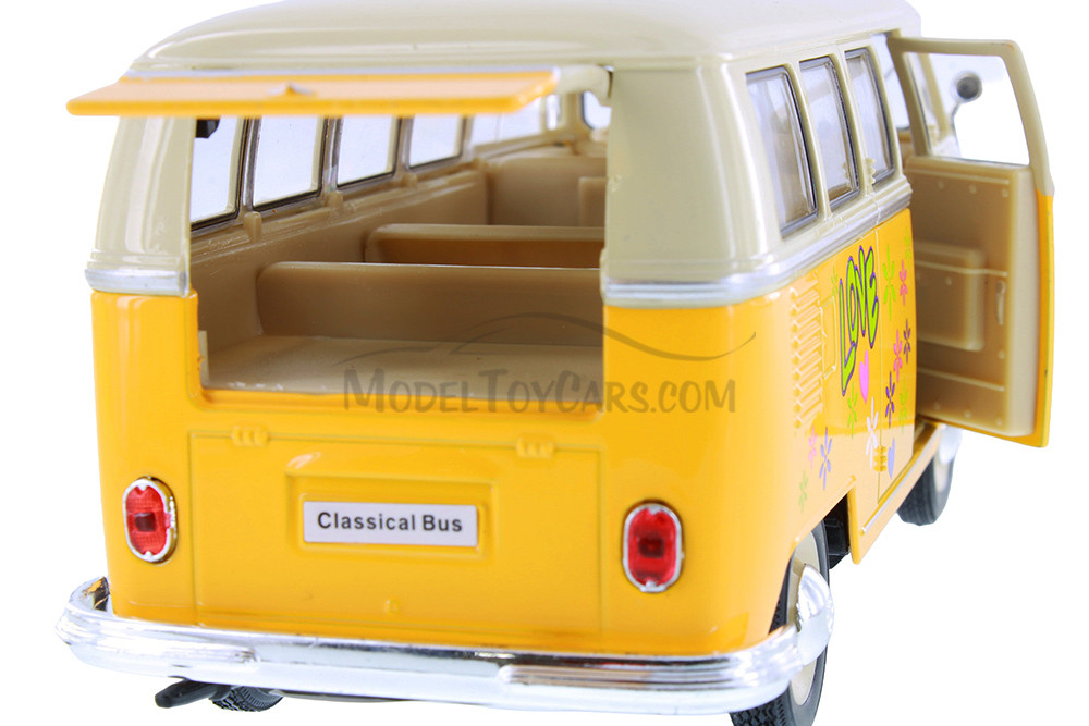 Box of 4 1963 Volkswagen Classical T1 Bus w/Love/Peace Decals, ASSTD - Showcasts 22095A1/4D - 1/24 Scale Diecast Model Toy Cars