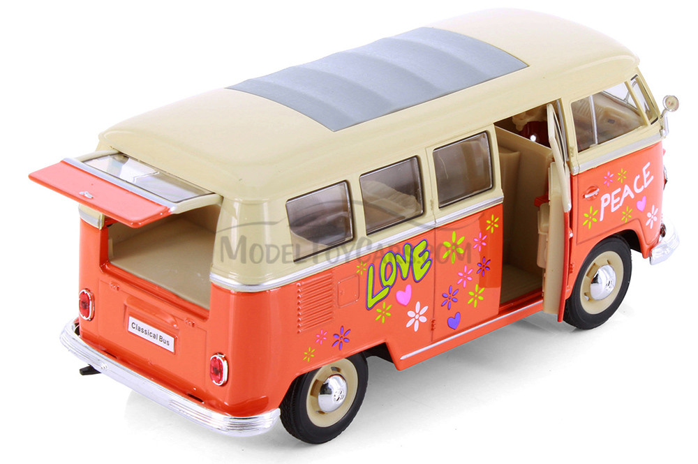 Box of 4 1963 Volkswagen Classical T1 Bus w/Love/Peace Decals, ASSTD - Showcasts 22095A1/4D - 1/24 Scale Diecast Model Toy Cars