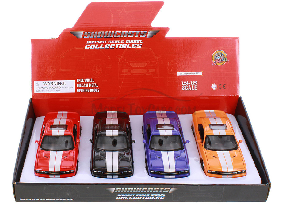 Box of 4 2013 Dodge Challenger SRT Hard Top, ASSTD - Showcasts® 24049/4D - 1/24 Scale Diecast Model Toy Cars