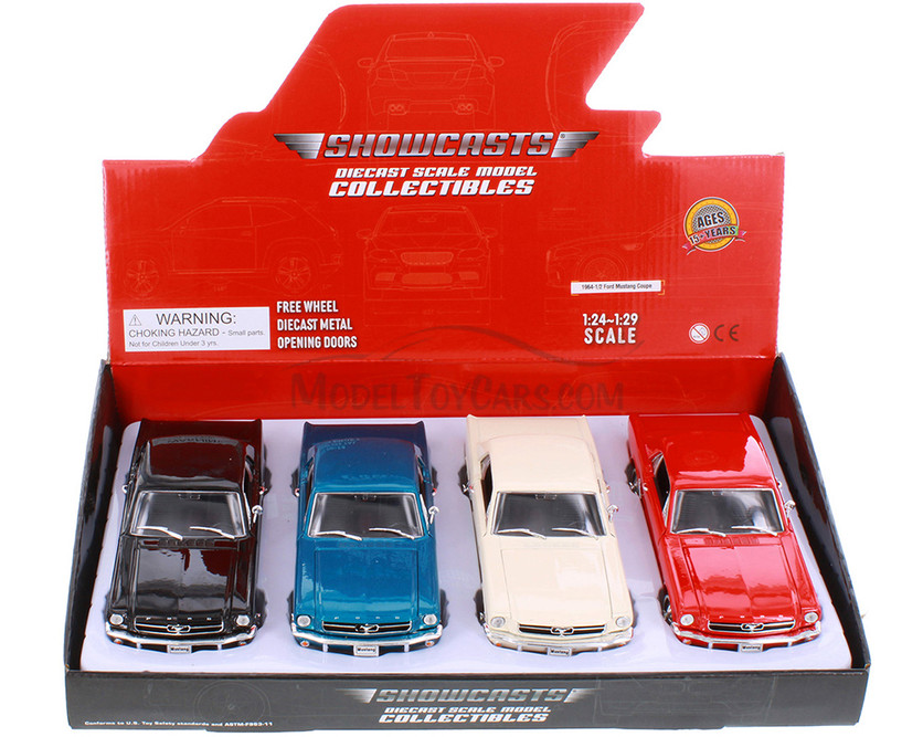 Box of 4 1964 Ford Mustang Coupe Hard Top, ASSTD - Showcasts® 22451/4D - 1/24 Scale Diecast Model Toy Cars