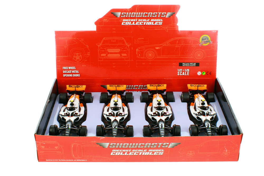 Box of 4 2023 McLaren MCL60 #81 & #4 "Monaco GP", White - Showcasts 68210D - 1/24 Scale Diecast Model Toy Cars