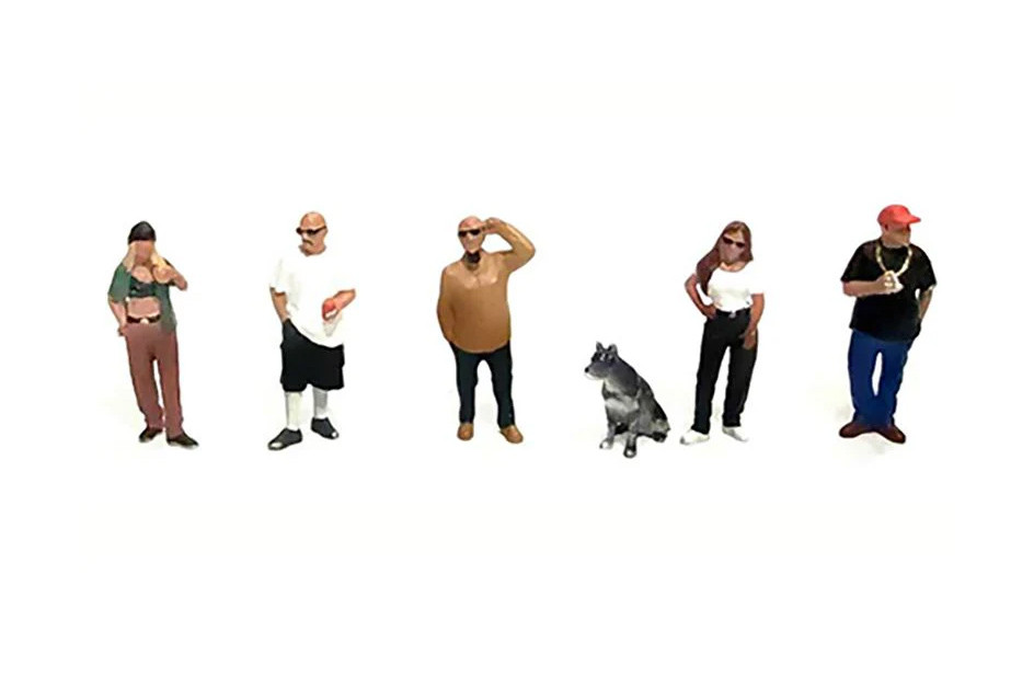 "Curbside Crowd" 6pc Figure Set, ASSTD - American Diorama AD-2429MJ - 1/64 Scale Figurine - Diorama Accessory