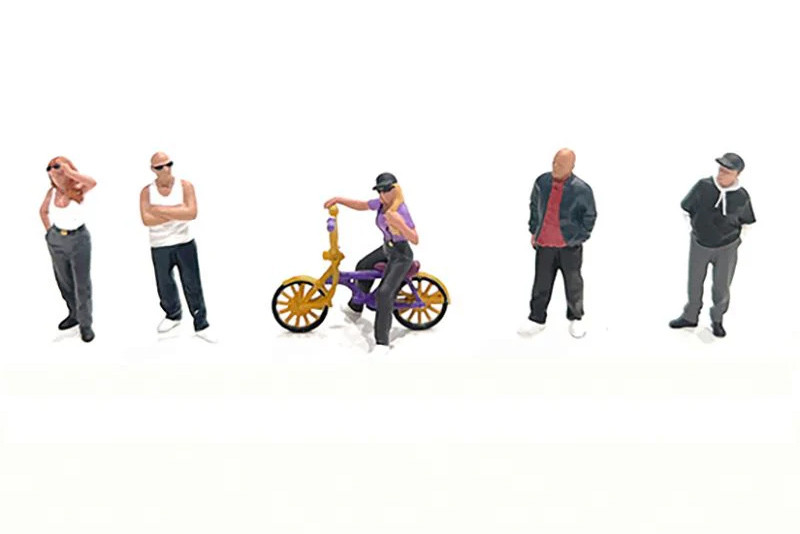 "Lowriders 5" 6pc Figure Set, ASSTD - American Diorama AD-2427MJ - 1/64 Scale Figurine - Diorama Accessory