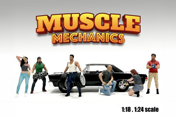 "Muscle Mechanics" Figure #5, Green/Blue - Showcasts AD-19205 - 1/18 Scale Resin Diorama Figurine