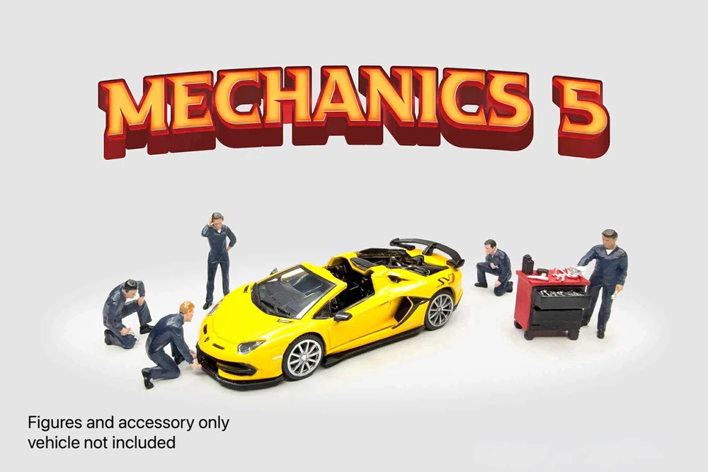"Mechanics 5" 6pc Figure Set, ASSTD - American Diorama AD-2435MJ - 1/64 Scale Figurine - Diorama Accessory