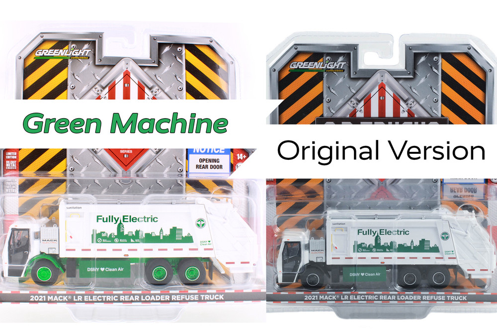GREEN MACHINE 2021 Mack LR Rear Loader Refuse Truck, White - Greenlight 45170C/48 - 1/64 Scale Diecast Car