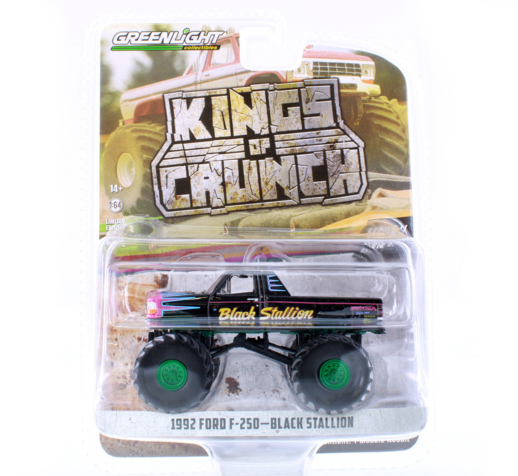 GREEN MACHINE 1992 Ford F-250 Monster Truck, Black Stallion - Greenlight 49110E/48 - 1/64 Scale Diecast Car