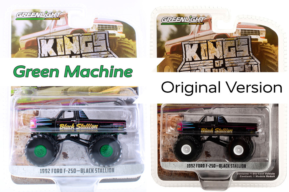 GREEN MACHINE 1992 Ford F-250 Monster Truck, Black Stallion - Greenlight 49110E/48 - 1/64 Scale Diecast Car