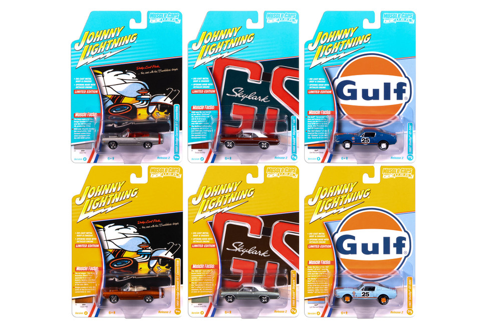Box of 6 2025 Muscle Cars USA Release 2, ASSTD - Johnny Lightning JLMC038/48 - 1/64 Scale Diecast Model Toy Cars