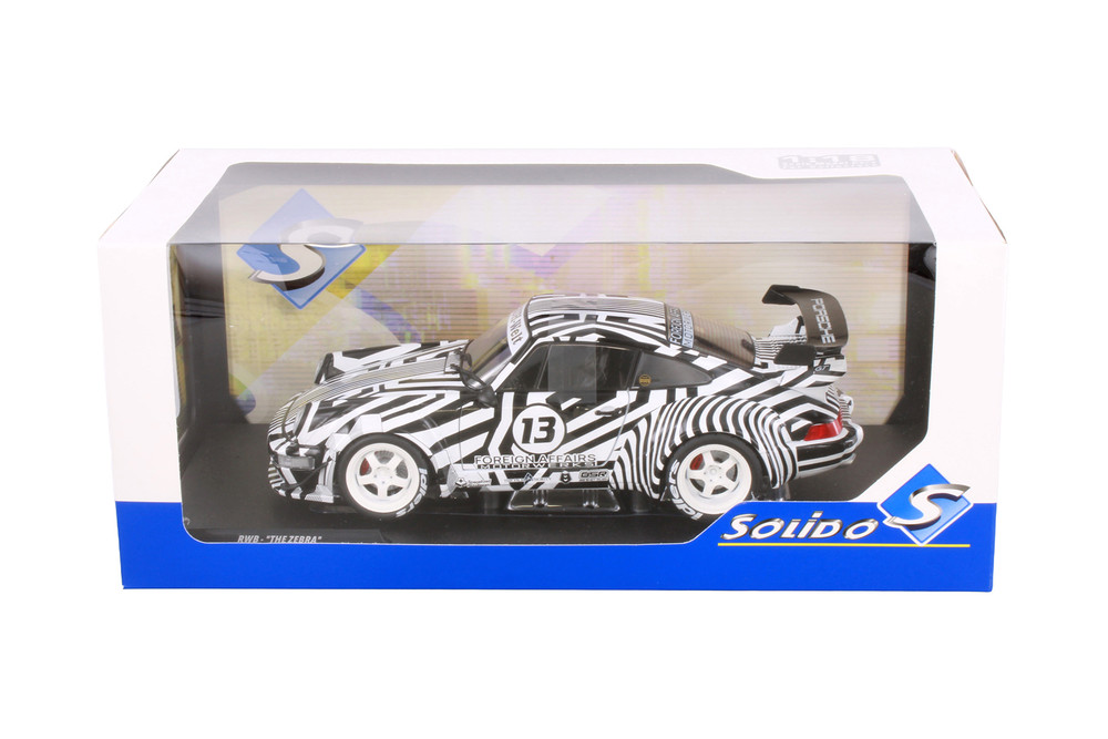 2022 RWB Bodykit #13 "The Zebra", Black w/White Stripes - Solido S1807513 - 1/18 Scale Diecast Model Toy Car