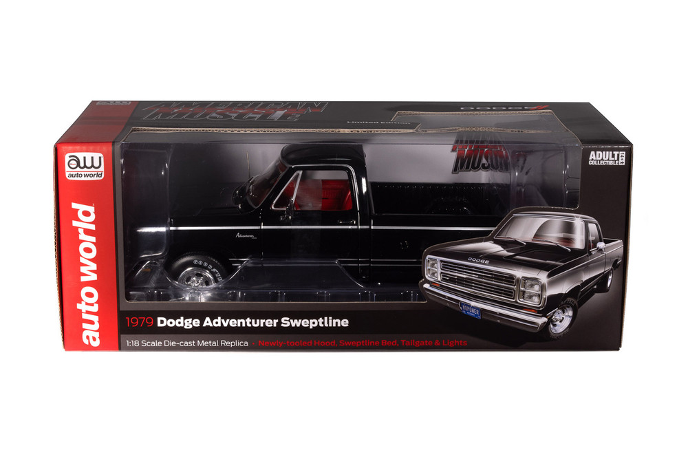 1979 Dodge Adventurer Sweptline Pickup Truck, Black - Auto World AMM1355 - 1/18 Scale Diecast Model Toy Car
