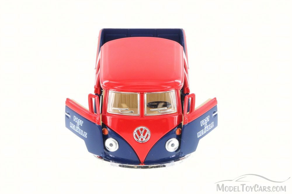 1963 Volkswagen Bus Double Cab Pick-Up, Red/Blue - Kinsmart 5396D - 1/34 Scale Diecast Toy Car (Brand New, but NOT IN BOX)