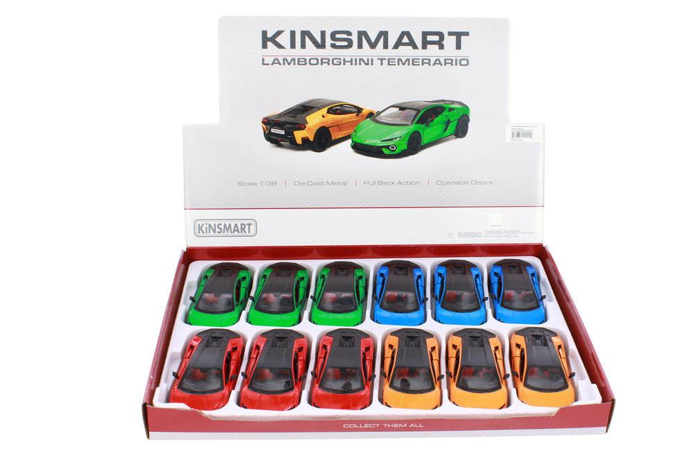 Box of 12 Lamborghini Temerario, ASSTD - Kinsmart 5482D - 1/38