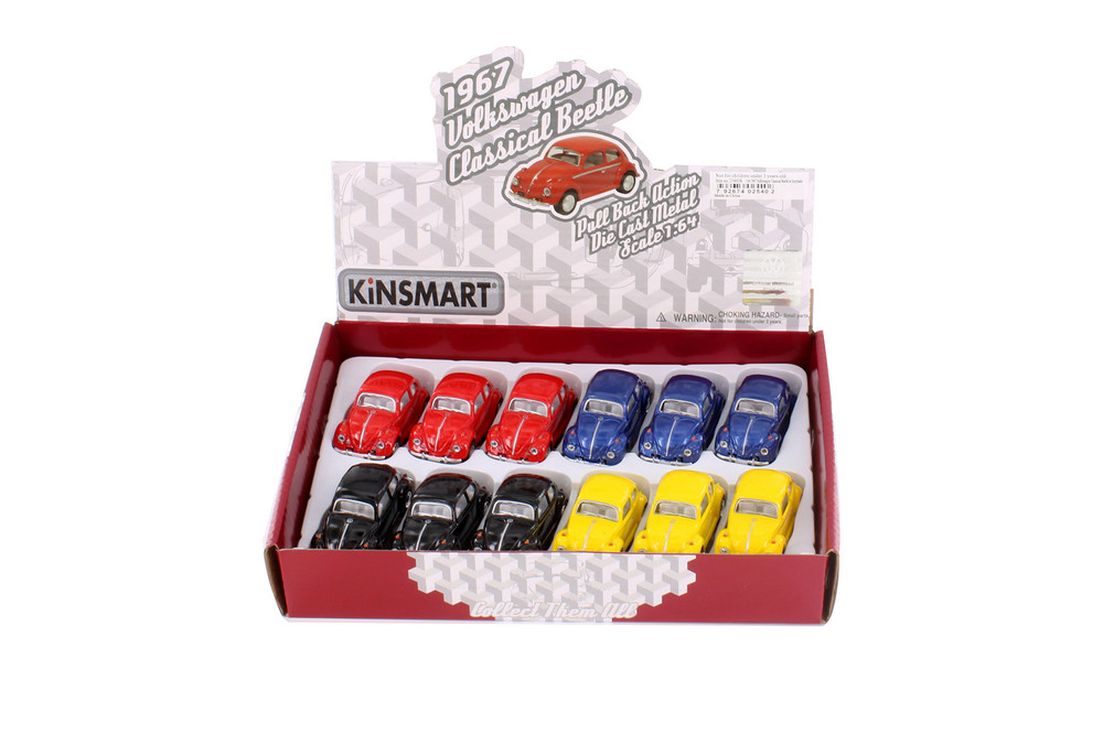 Box of 12 1967 Volkswagen Classic Beetle Key Chain, ASSTD - Kinsmart 2540DK - 2.5" Scale Diecast Model Toy Cars