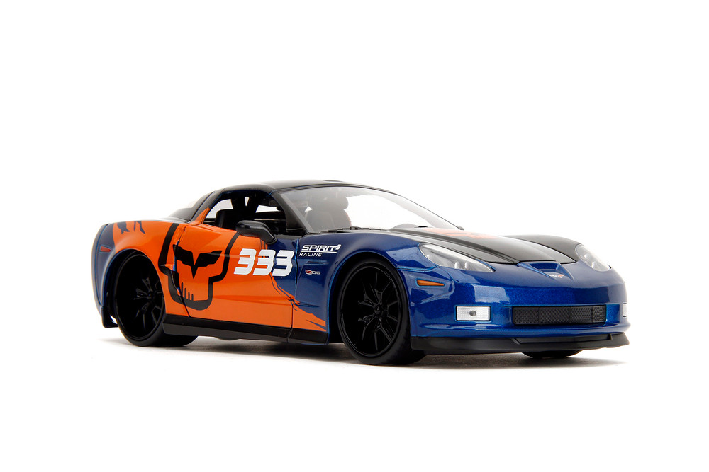 2006 Chevy Corvette, Z06 #333 "Spirit Racing" Blue/Orange - Jada Toys 35213 - 1/24 Scale Diecast Model Toy Car