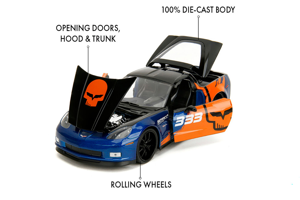2006 Chevy Corvette, Z06 #333 "Spirit Racing" Blue/Orange - Jada Toys 35213 - 1/24 Scale Diecast Model Toy Car