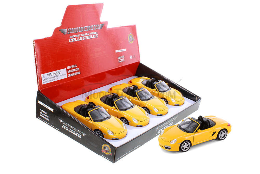 Porsche Boxster S Open Convertible, Yellow - Showcasts® 22479C/4D - 1/24 Scale Diecast Model Toy Car