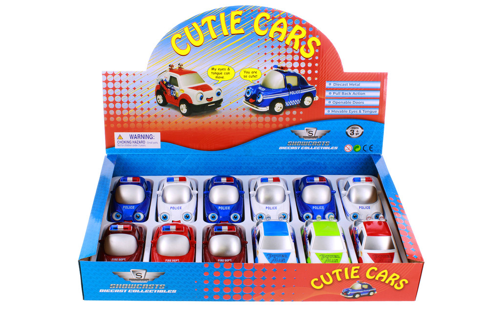 Box of 12 Cutie Cars w/Movable Eyes & Tongues, ASSTD - Showcasts 403/4D - 4" Scale Diecast Model Toy Cars