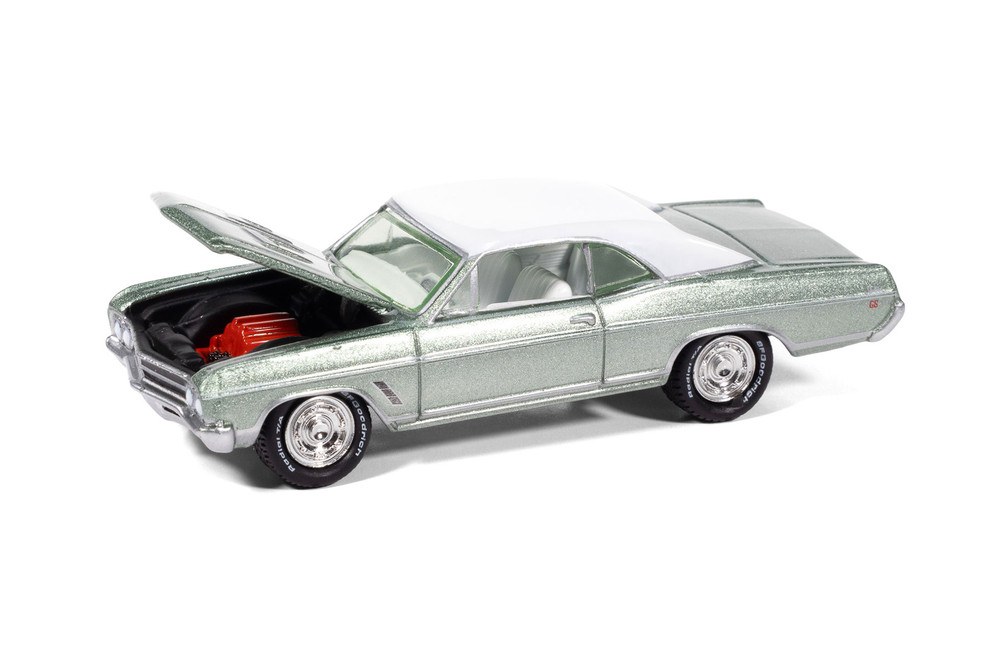 1966 Buick Skylark GS Riviera, Metallic Green w/White Top & Interior - Johnny Lightning JLMC038/48 - 1/64 Scale Diecast Model Toy Car