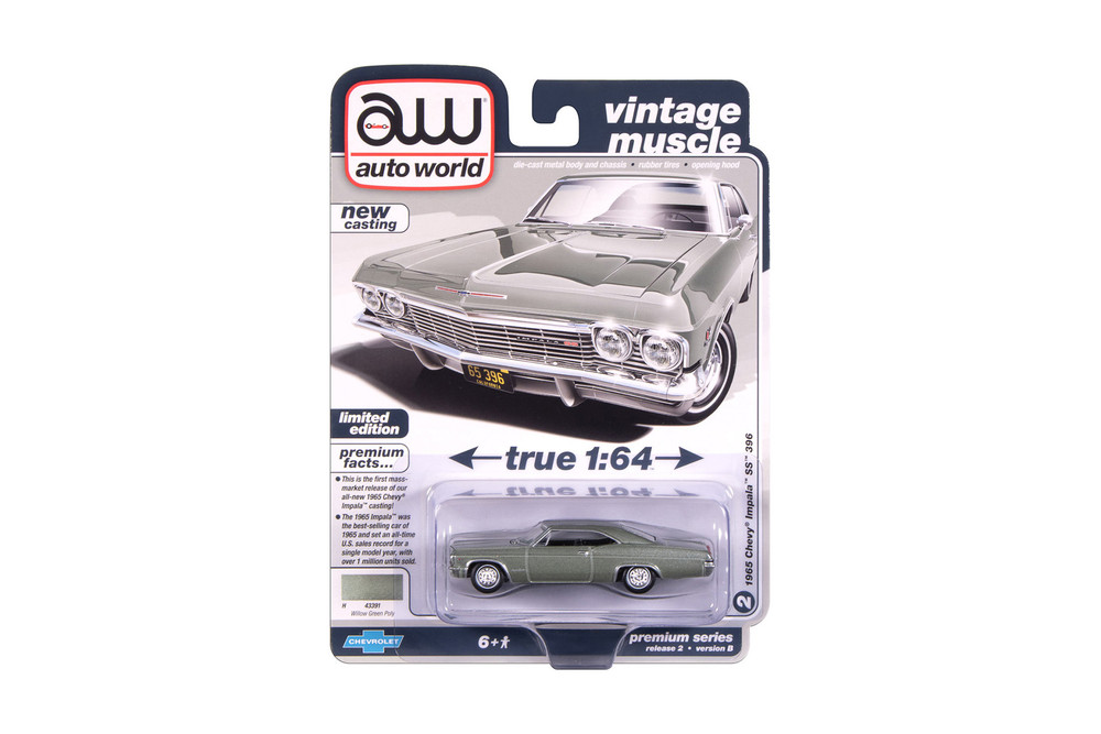 1965 Chevy Impala SS 396, Willow Green - Auto World AW64512/48B - 1/64 Scale Diecast Model Toy Car