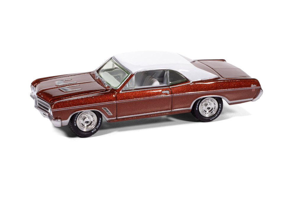 1966 Buick Skylark GS Riviera, Metallic Red w/White Top & Interior - Johnny Lightning JLMC038/48 - 1/64 Scale Diecast Model Toy Car