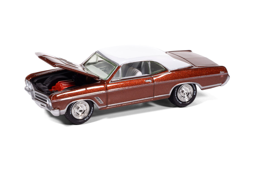 1966 Buick Skylark GS Riviera, Metallic Red w/White Top & Interior - Johnny Lightning JLMC038/48 - 1/64 Scale Diecast Model Toy Car