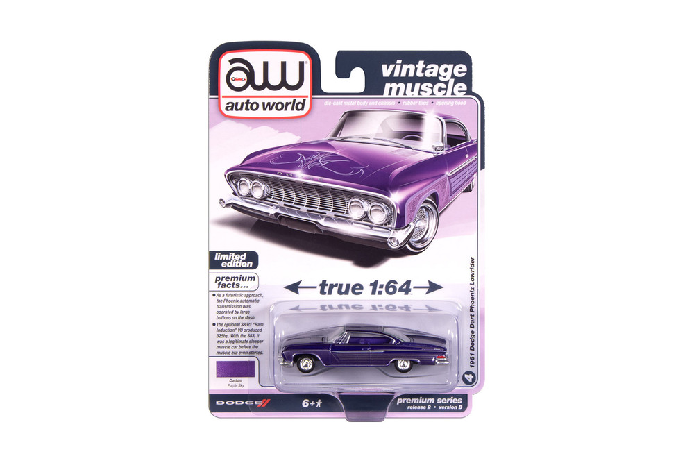 1961 Dodge Dart Phoenix Lowrider, Purple Sky Metallic - Auto World AW64512/48B - 1/64 Scale Diecast Model Toy Car