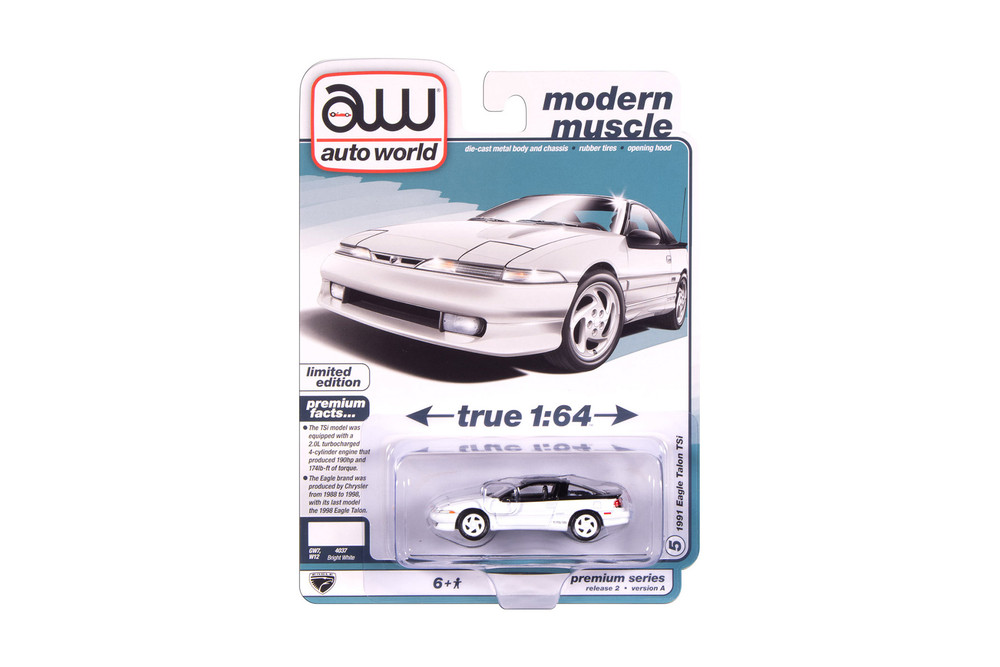 1991 Eagle Talon Tsi, Bright White - Auto World AW64512/48A - 1/64 Scale Diecast Model Toy Car