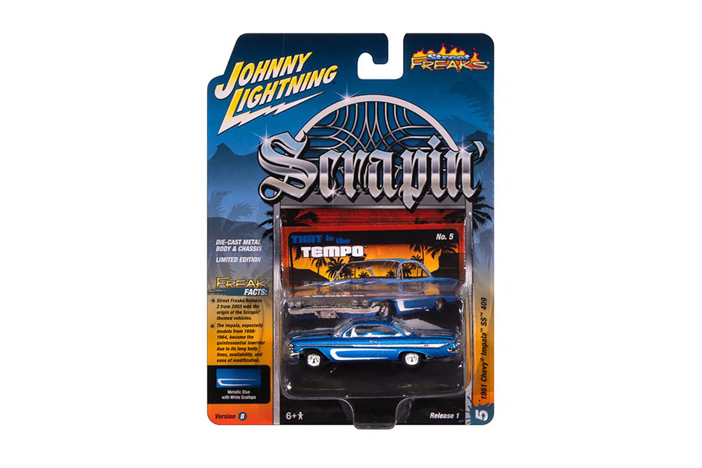 1961 Chevy Impala SS (Scrapin), Metallic Blue w/White - RC2 JLSF027/48B - 1/64 Sale Diecast Model Toy Car