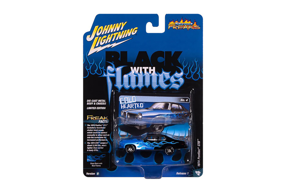 1974 Pontiac GTO (Black with Flames), Black/Blue - RC2 JLSF027/48B - 1/64 Sale Diecast Model Toy Car