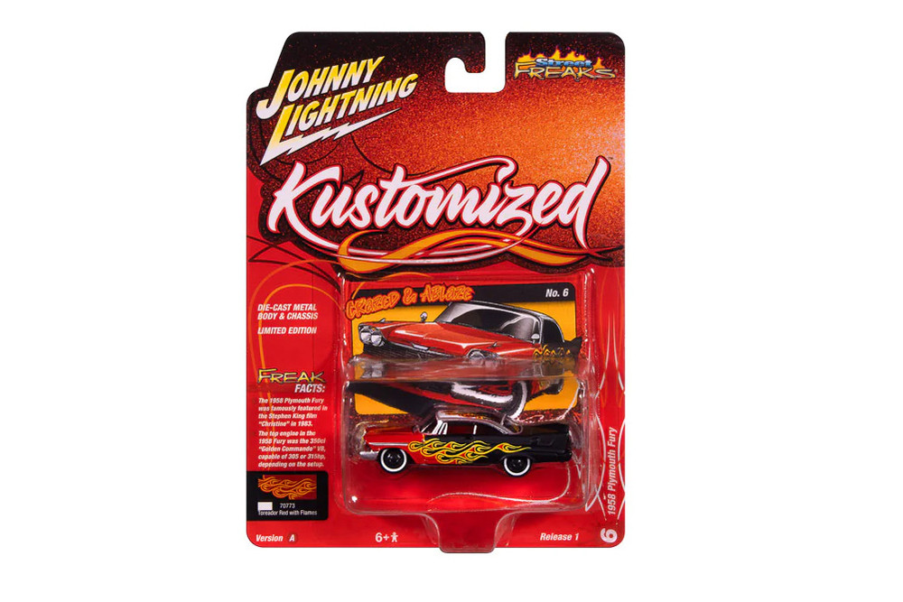 1958 Plymouth Fury (Kustomized), Red w/Flames - RC2 JLSF027/48B - 1/64 Sale Diecast Model Toy Car